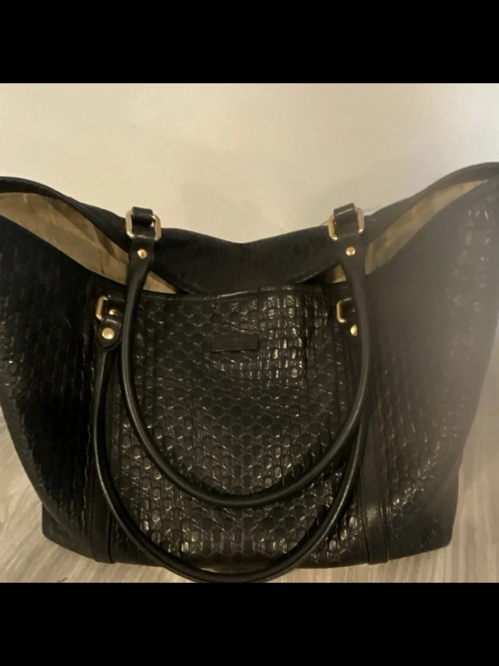 Gucci Black Quilted Tote with Gold-Tone Accents